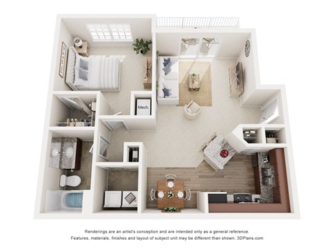 Floor plan for 1 bed, 1 bath, 760 sqft
